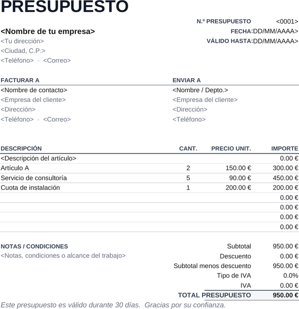 Plantilla de presupuesto minimalista