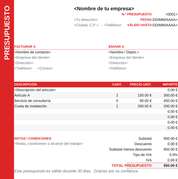 Plantilla de presupuesto con franja lateral