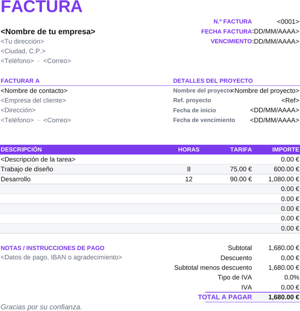 Plantilla de factura freelance