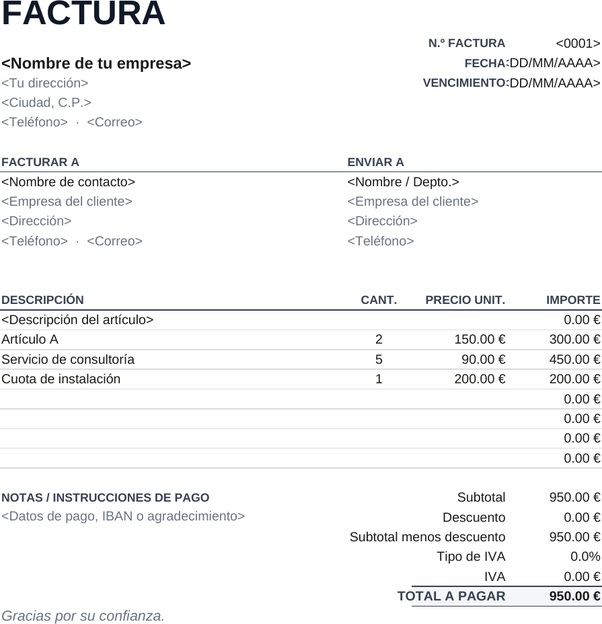 Plantilla de factura minimalista
