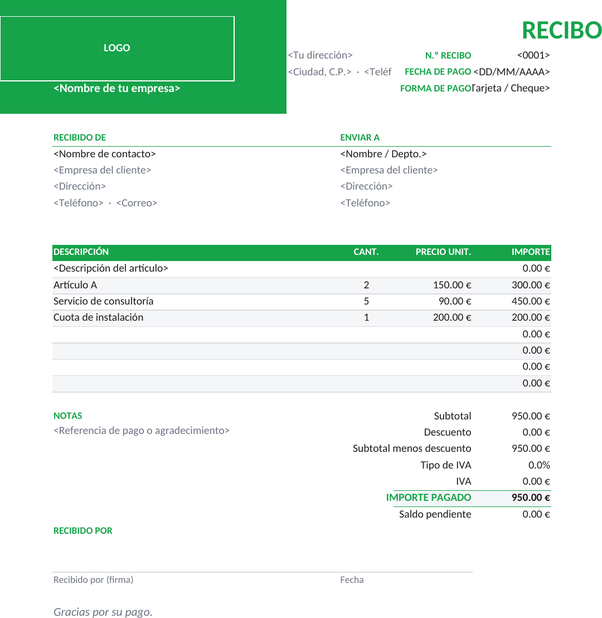 Modelo de recibo de negocio