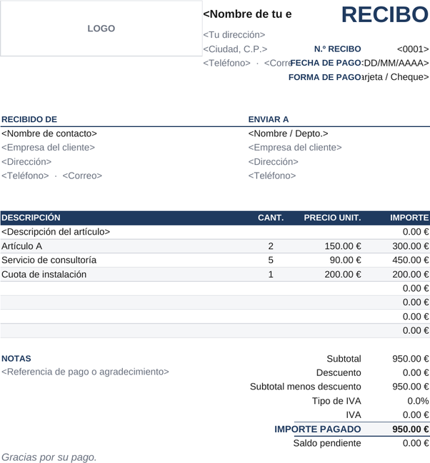 Modelo de recibo clásico