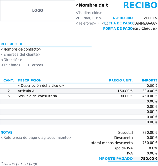 Modelo de recibo compacto