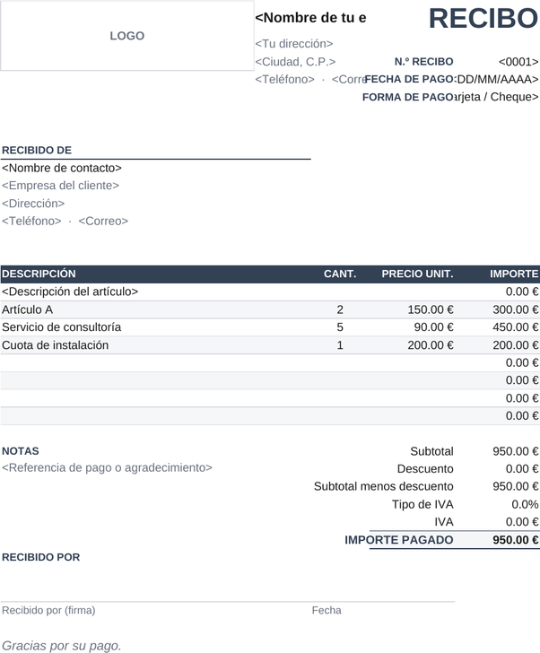 Modelo de recibo de caja chica