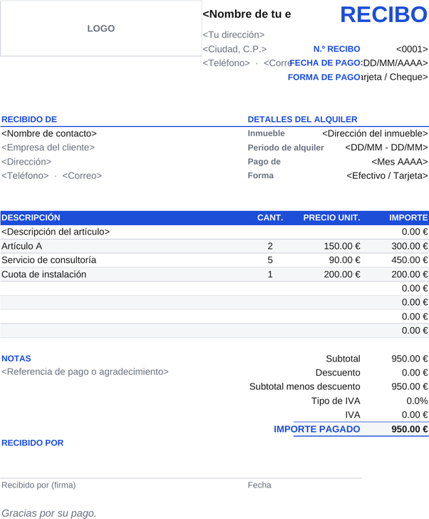 Modelo de recibo de alquiler