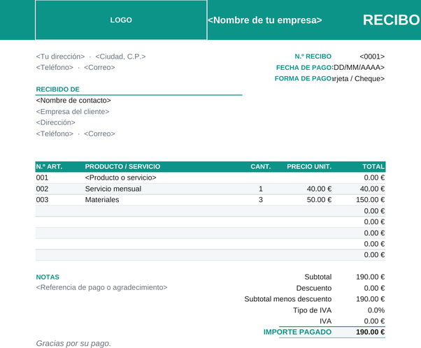 Modelo de recibo de venta