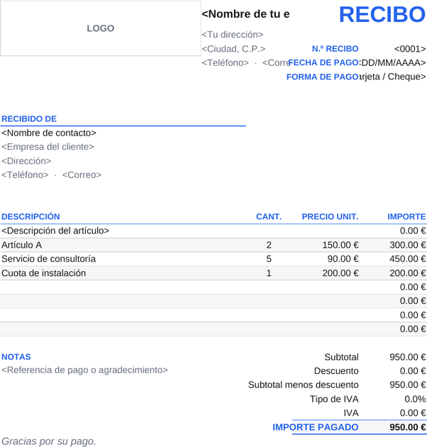 Modelo de recibo simple