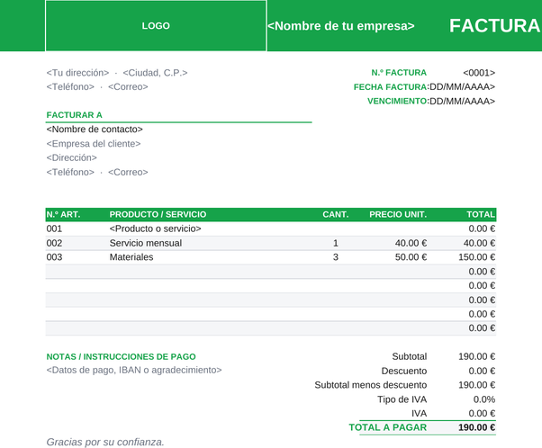 Plantilla de factura de comercio