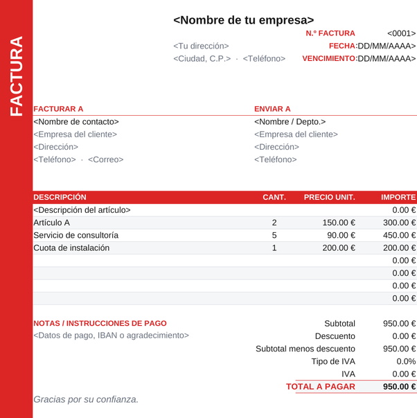 Plantilla de factura con franja lateral