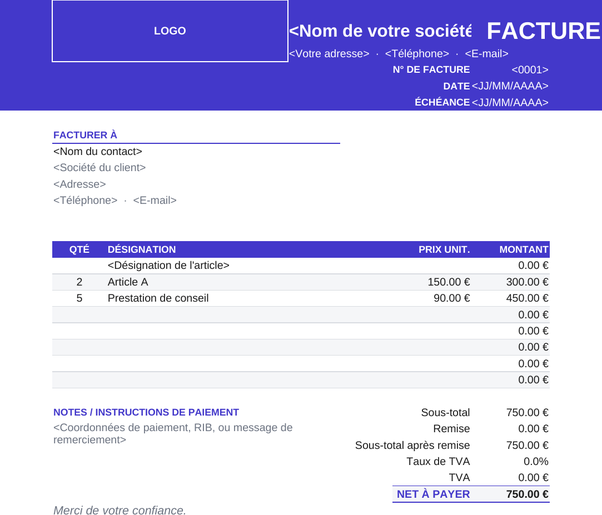 Modèle de facture coloré