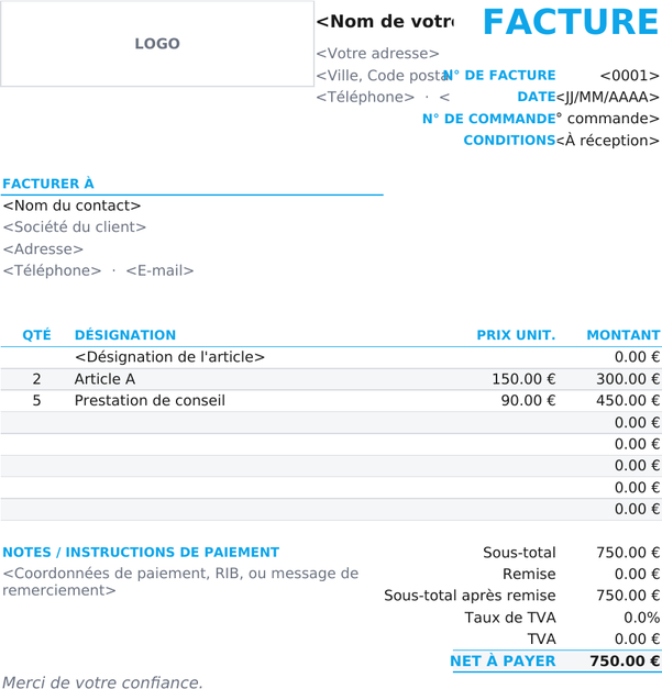 Modèle de facture compact