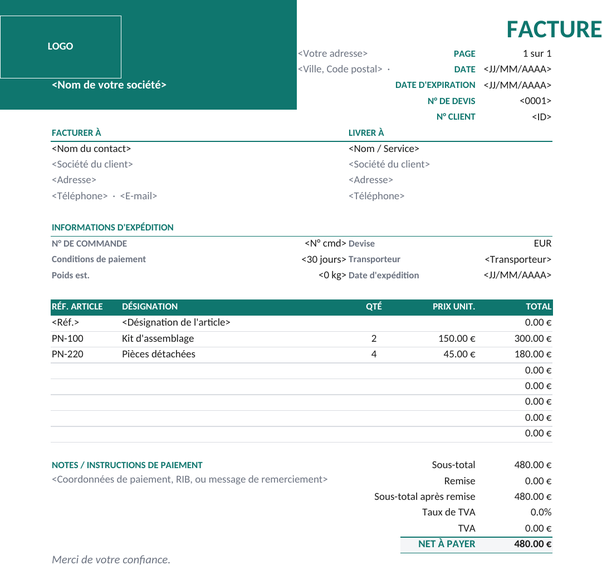Modèle de facture entreprise