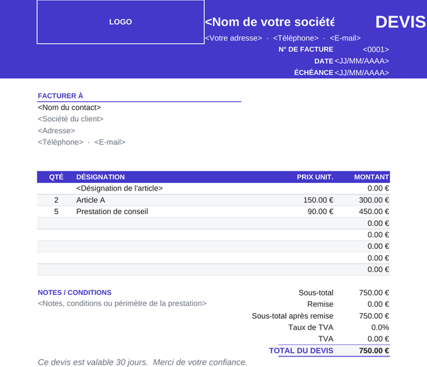 Modèle de devis coloré