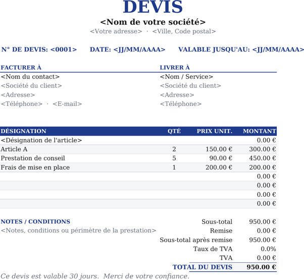 Modèle de devis centré
