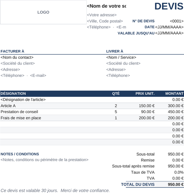 Modèle de devis classique