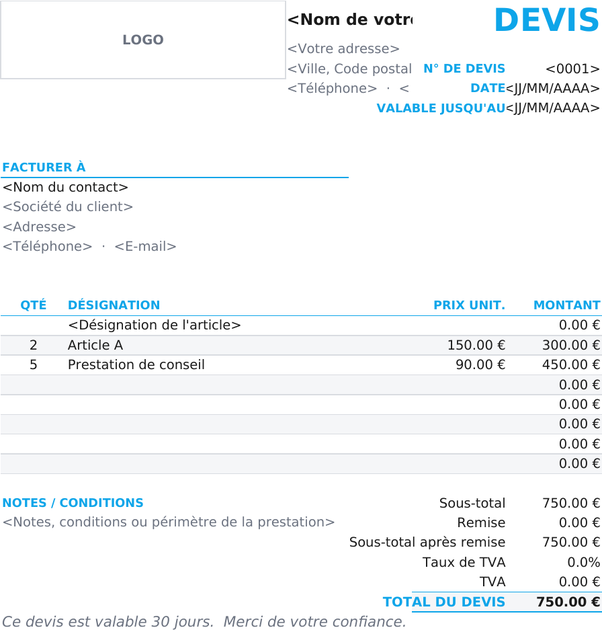 Modèle de devis compact