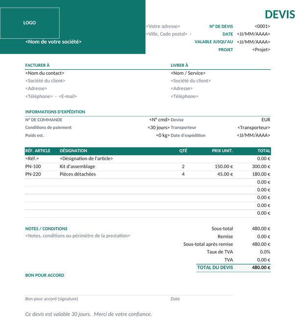 Modèle de devis entreprise