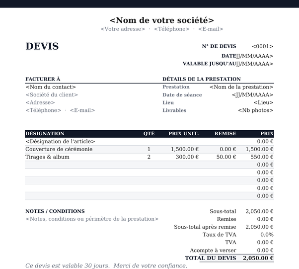 Modèle de devis créatif