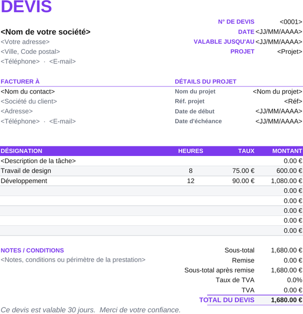 Modèle de devis freelance