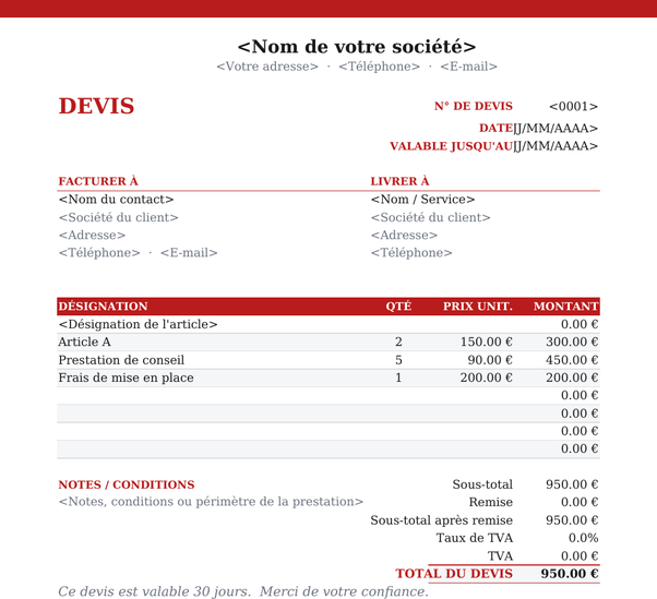 Modèle de devis à en-tête
