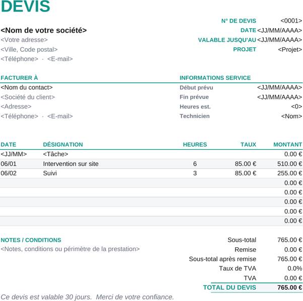 Modèle de devis prestation