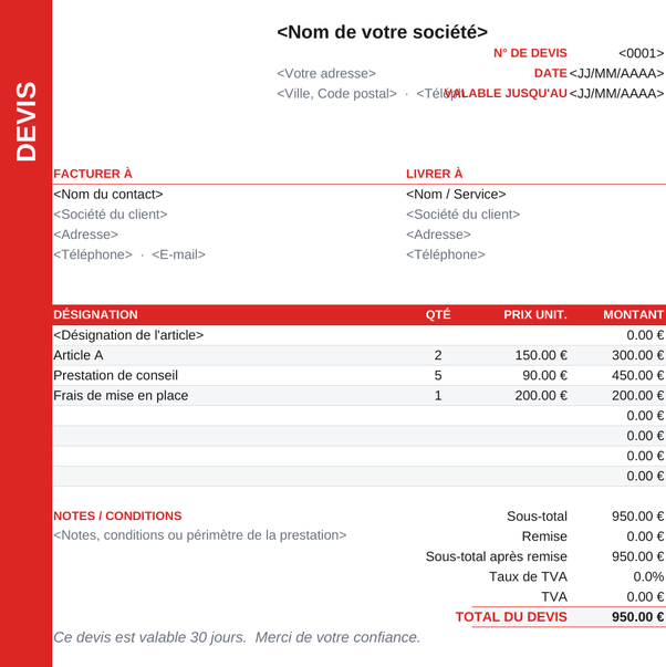 Modèle de devis bande latérale