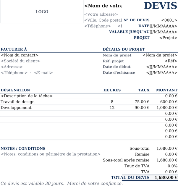 Modèle de devis marges larges