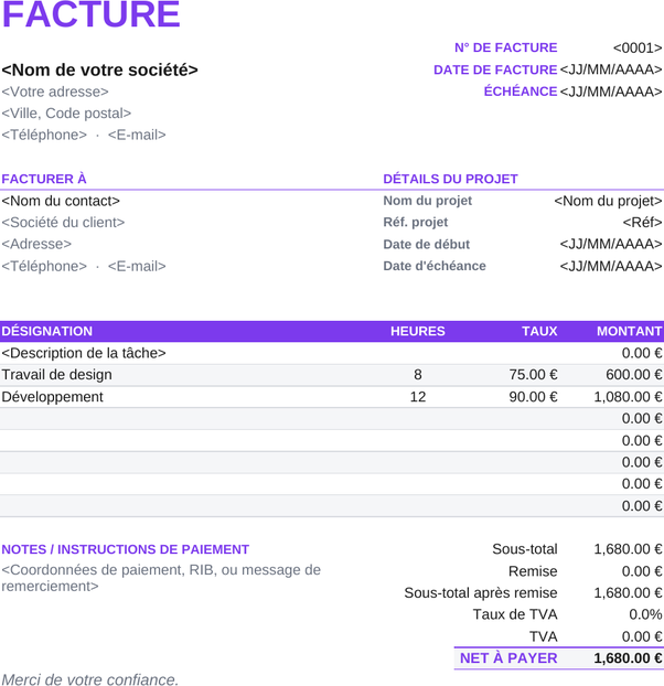 Modèle de facture freelance