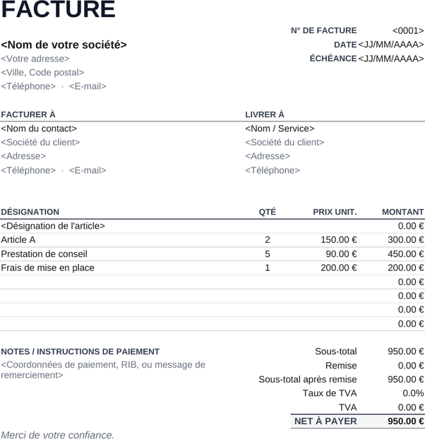 Modèle de facture minimaliste