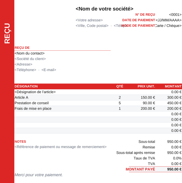 Modèle de reçu bande latérale