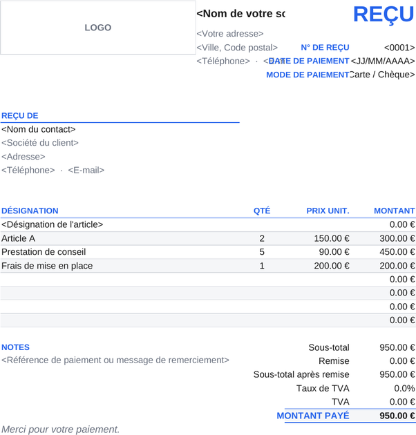 Modèle de reçu simple