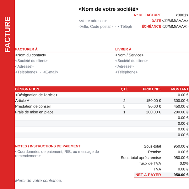 Modèle de facture bande latérale