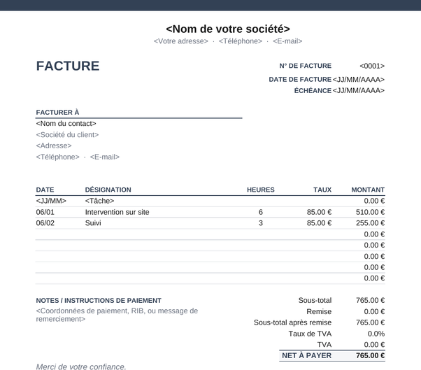 Modèle de facture relevé