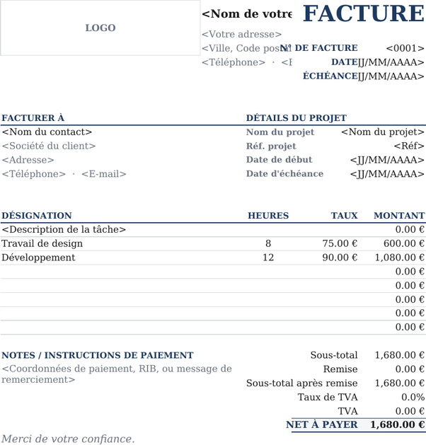 Modèle de facture marges larges