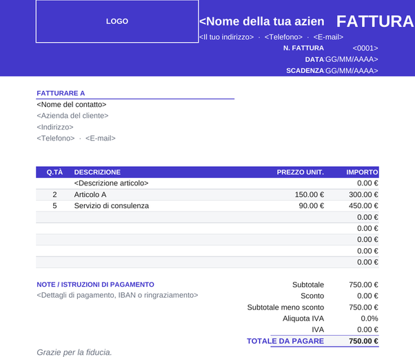 Modello di fattura colorato