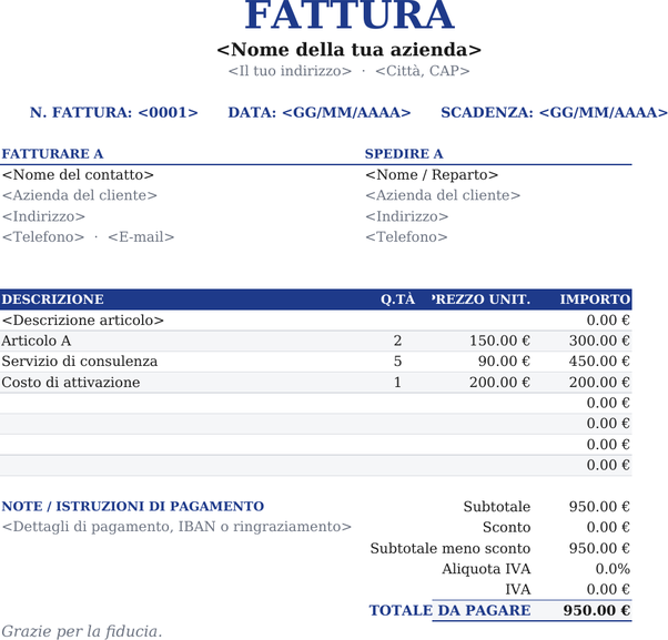 Modello di fattura centrato