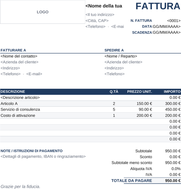 Modello di fattura classico