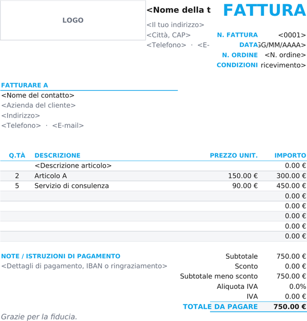 Modello di fattura compatto