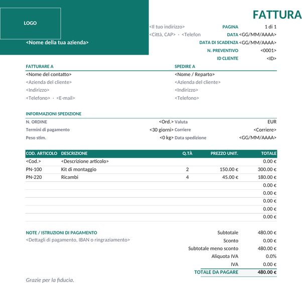 Modello di fattura aziendale
