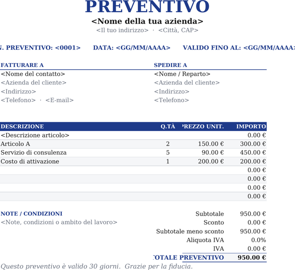 Modello di preventivo centrato