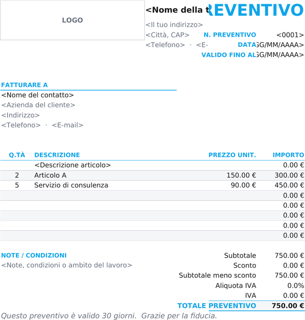 Modello di preventivo compatto