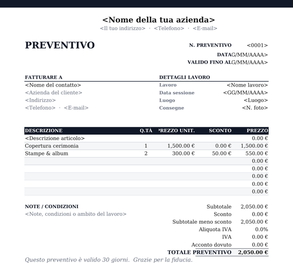 Modello di preventivo creativo