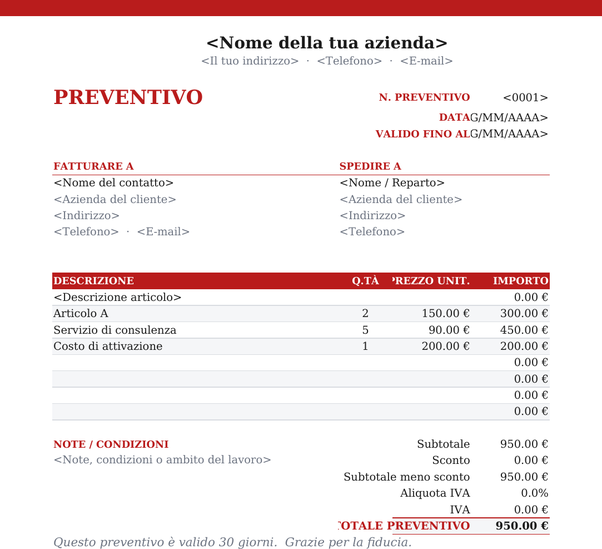Modello di preventivo carta intestata
