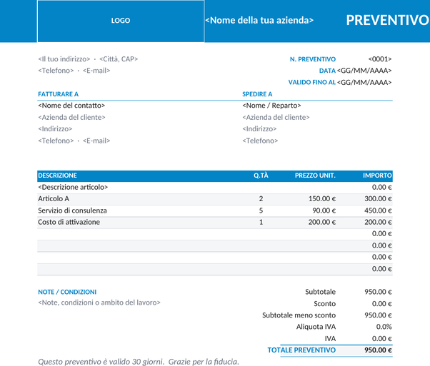 Modello di preventivo fascia logo