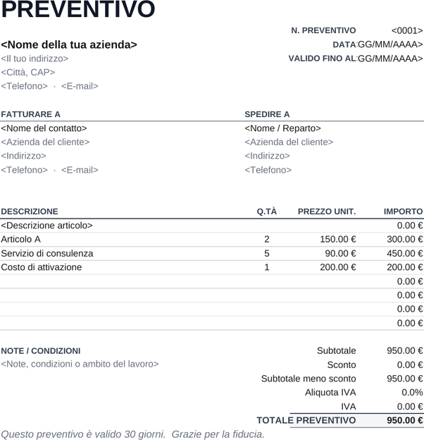 Modello di preventivo minimalista