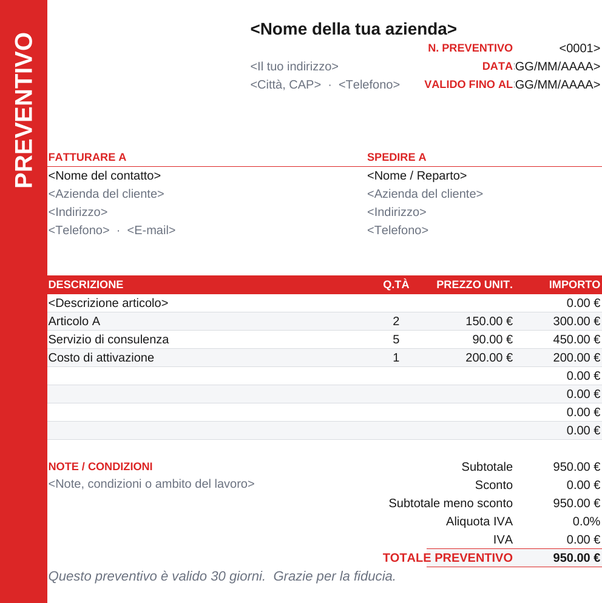Modello di preventivo barra laterale