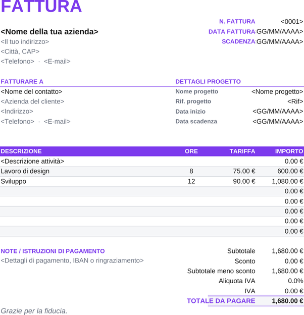 Modello di fattura freelance