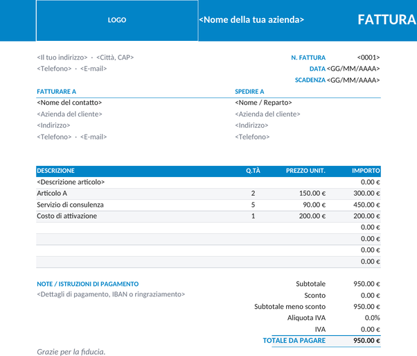 Modello di fattura fascia logo