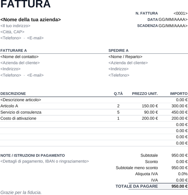 Modello di fattura minimalista