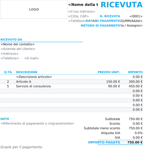 Modello di ricevuta compatto